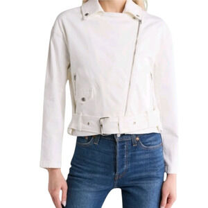 Juicy Couture Women’s Small White Denim Moto Jacket Belted Biker NWT Y2K Style